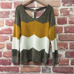 Love By Design Sweater Womens L Multicolor Chenille Ziggy Striped Accent Back - Picture 1 of 9
