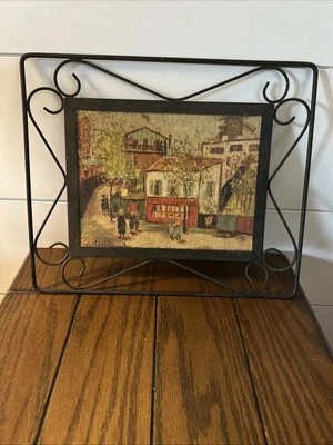 Impresión vintage de hierro forjado enmarcado Maurice Utrillo Montmarte París Francia años 50’s  Foto 1 de 4