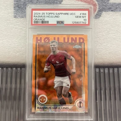 2024 Topps Chrome Uefa Sapphire Orange /25 RASMUS HOJLUND PSA 10 - Image 1 of 2