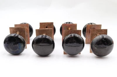 Antiguo juego de perillas de puerta de latón de porcelana negra estética para casa Foto 1 de 4