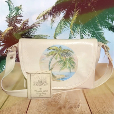 Vintage The Original Florida Keys Handbag Off-White Palm Tree Vinyl - Image 1 of 3