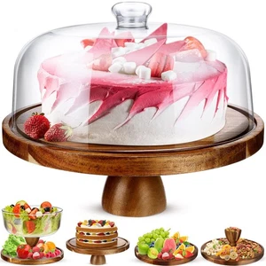 Akazienholz Kuchenständer mit Deckel 12 Zoll Rund Kuchenhalter 6 in 1 Multifunktional... - Bild 1 von 7
