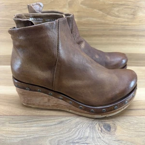AS 98 Savina Wedge Boots 7.5 8 EU 38 Brown Leather Zipper Ankle Booties - Picture 1 of 12