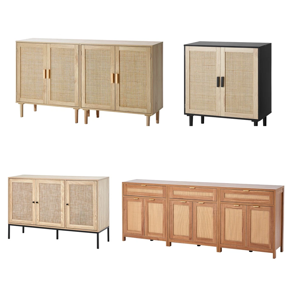 Armario de Ratán con 4/2 Puertas Magnéticas 2/3 Cajones Estantes Ajustables Natural Foto 1 de 2