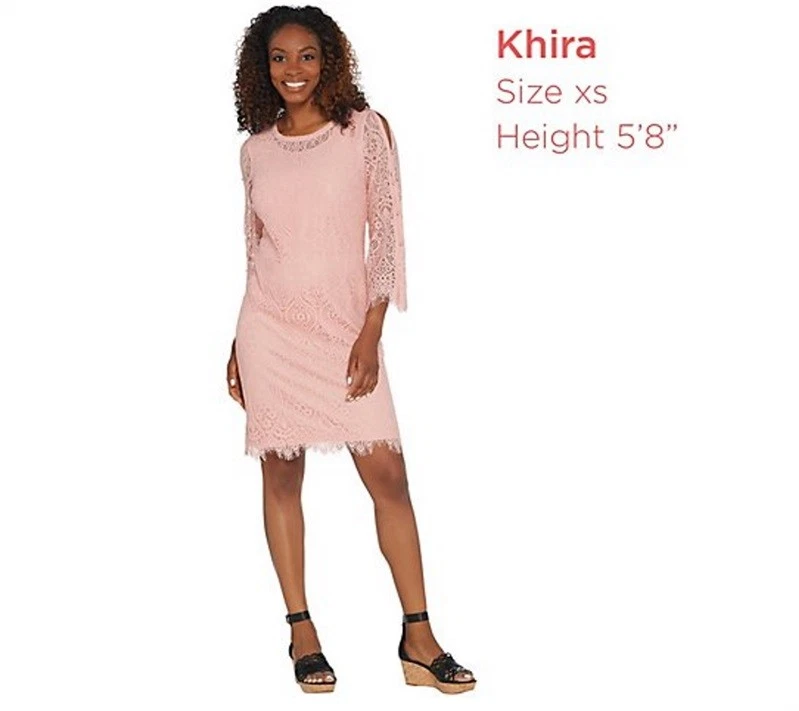 Nuevo con etiquetas Vestido Isaac Mizrahi de encaje manga dividida con perlas de imitación rosa 2X #73800 Foto 1 de 1