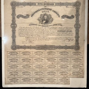 1863 Confederate States of America $500 Bond 29 $20 Coupons Richmond Civil War - Picture 1 of 16
