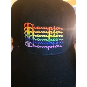 Champion Pride Rainbow Colors Logo Back Strap Adjustable Black Cap NEW - NWT - Picture 1 of 4