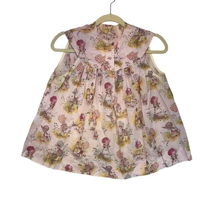 Vestido Vintage Años 60 Holly Hobby Estampado Hecho a Mano Rosa Cottagecore 3T Foto 1 de 4