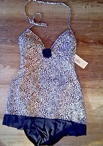 New Kenneth Cole Leopard print Swimsuit SWIMDRESS Large BLACK WHITE ANIMAL PRINT - Picture 1 of 7