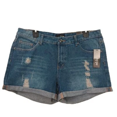 Pantalones Cortos Hype Jean Para Mujer 11 Azul Puños Denim Envejecido Informales Preppy Exterior Foto 1 de 4