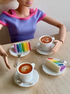 12pc Set Dollhouse Miniature Handmade Food coffee rainbow cake 1:6 Doll latte - Picture 1 of 13