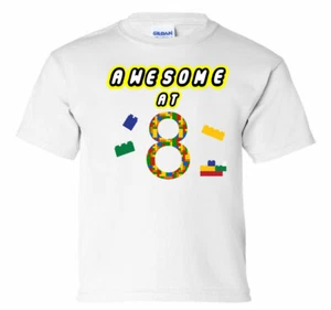 Awesome at 9, 9th Birthday Boy Girl Shirt Building Block Construction T-Shirt - Picture 1 of 8