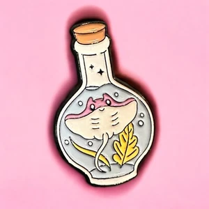 Sting Ray Enamel Pin Cute Cartoon Manta Ray In Bottle Brooch Backpack Jewelry - Picture 1 of 5