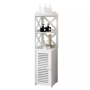 Waterproof Toilet Bathroom Corner Side Shelf Cabinet Stand Big Storage White #2 - Picture 1 of 9
