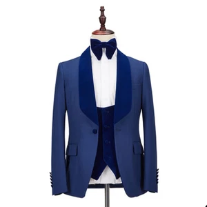 Fashion Men Suit Navy Blue Coat Square Collar Slim Jacket Business Party Custom - Picture 1 of 6