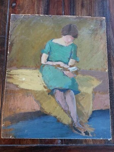 altes doppeltes Gemälde Ölbild - beidseitig bemalt - Frau + Landschaft - Bild 1 von 10