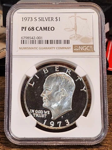 1973 S Eisenhower Proof, NGC Graded PF 68 CAMEO, 001 Cover