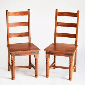 STONE THE CROWS SET OF 2 SOLID WOOD DINING CHAIRS FROM PIERRE COLLECTION - Picture 1 of 1
