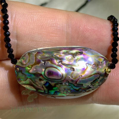 Black Spinel Abalone shell Pendant Necklace 18 Inches Classic Flawless Gift — 第 1/4 张图片