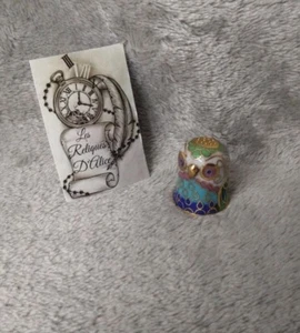 Nähwürfel Eule aus Cloisonné-Emaille und Messing - Bild 1 von 11