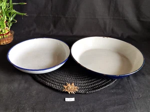 Antique Blue & White Iron Enamel Platter Plate Kitchenware Decorative 2 Pc IE168 - Picture 1 of 8