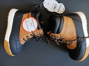 New Wonder Nation Toddler Boys Ankle Duck Boots Skid Resistant Black/Tan Size 10
