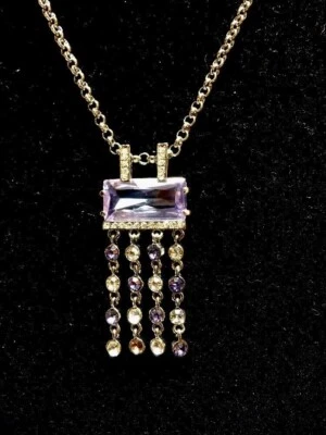 Bellissimo Collare In Amatista E Zircone Cubico Finitura In Argento Sterlingo - Immagine 1 di 4