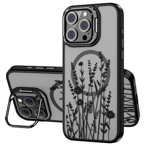 Magnetic Case for iPhone 15 Pro with Kickstand,Floral Shockproof Case for Women - Picture 1 of 6