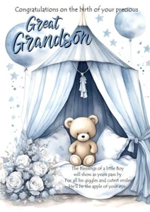 Congratulations On The Birth Of Your Precious Great Grandson A5 Card Baby Boy - Picture 1 of 4