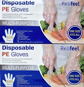 1000 Disposable Plastic Gloves Clear Multipurpose Powder Free Fits All PE Gloves - Picture 1 of 21