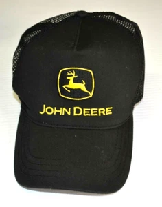 John Deere Black Hat Snapback One Size Mesh Adult - Picture 1 of 3