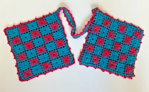 Portapentole vintage uncinetto hot pad porta pentole coprivaso blu rosa anni 70 60 - Foto 1 di 5