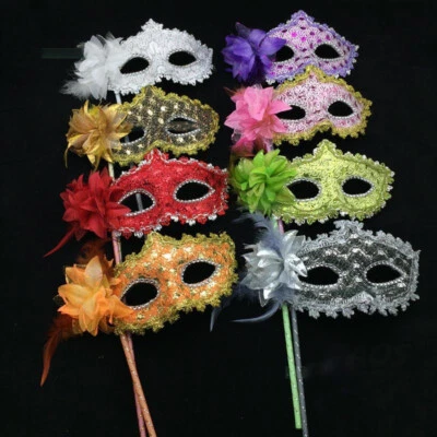 Venetian Masquerade Eye Mask On Stick Mardi Ball Party Prom Costume Women Men - Image 1 of 4
