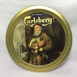 VTG Carlsberg Beer Serving Tray Metal Flat Lip 13" Turnips Bread Stein Happy Man - Picture 1 of 15
