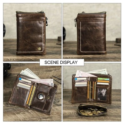Men's RFID Oil Leather Wallet AirTag Slot Credit Card Holder Homme Portefeuille - Image 1 of 4