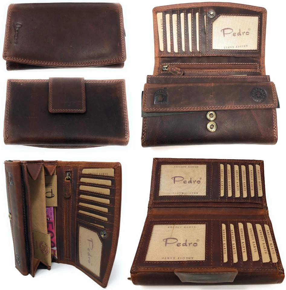 Echt Leder Geldbörse Damen Geldbeutel Luxus Büffelleder Portemonnaie Brieftasche