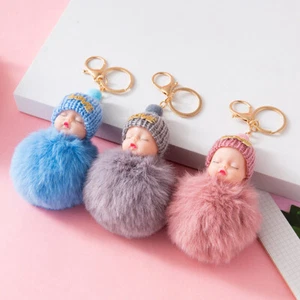 Sleeping Baby Keychain Cute Fluffy Plush Doll Keychains Women Girl Bags KeyrinJO - Picture 1 of 30