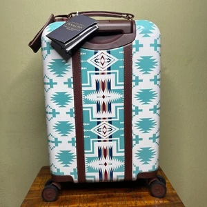 New Pendleton 20" Hardside Spinner Luggage Aqua White Wheeled Suitcase Carry-on - Picture 1 of 8