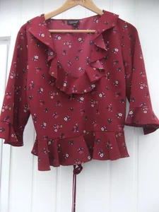 Top Shop hübsches Damen Blumen Top mit Rüschenausschnitt & ausgestellten Ärmeln Gr. 18 - Bild 1 von 11