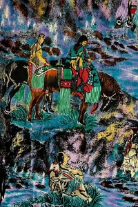 Vintage Southwestern Fabric 43x43 Horses Native American Print Cotton Material - Picture 1 of 8