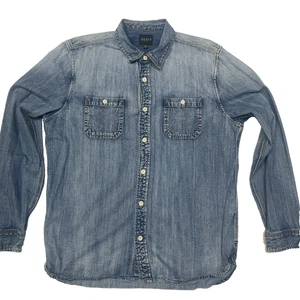 Camisa de mezclilla vintage Guess con botones denim desteñido para hombre L azul lavado medio - Imagen 1 de 5