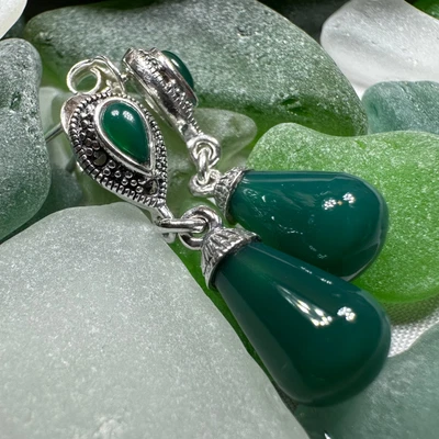 Pendientes Celtas Pendientes Largos Colgantes Nudo Trinidad Damas Marcasita Piedras Preciosas 925 Foto 1 de 4