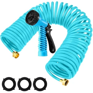 25 Ft x 3/8'' Coil Garden Hose EVA Recoil Garden Self Coiling Expanding Water... - Bild 1 von 7