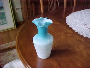 MOTHER OF PEARL BLUE SATIN GLASS 10" VASE MT WASHINGTON - Picture 1 of 7