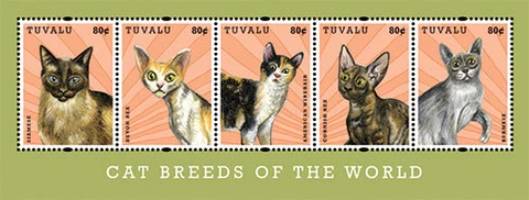 Tuvalu - Cats of the World Stamp - Sheet of 5 MNH Cover