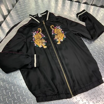 Chaqueta Bomber Divided H&M Y2K Negra León Transparente Bordada Manga Larga Años 80 Talla 6 Foto 1 de 4