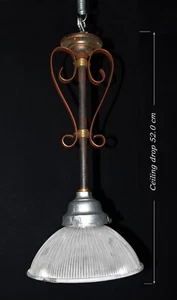 1930s art deco industrial Holophane prismatic ribbed glass pendant light - Picture 1 of 12