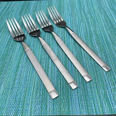 4 Farberware FRW80 Stainless DINNER FORKS Satin Handle Gloss Tip Flatware - Image 1 of 4