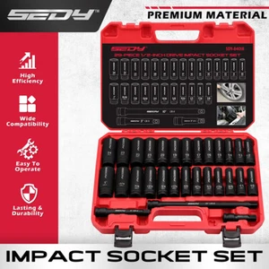 29Pcs 1/2" Drive Deep Impact Socket Set with Extension Bars SAE and Metric CR-V - Foto 1 di 10