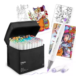 New Ohuhu Marker Pens 80 Colors Brush & Bold type Tip Set Pastel Illustration - Picture 1 of 24